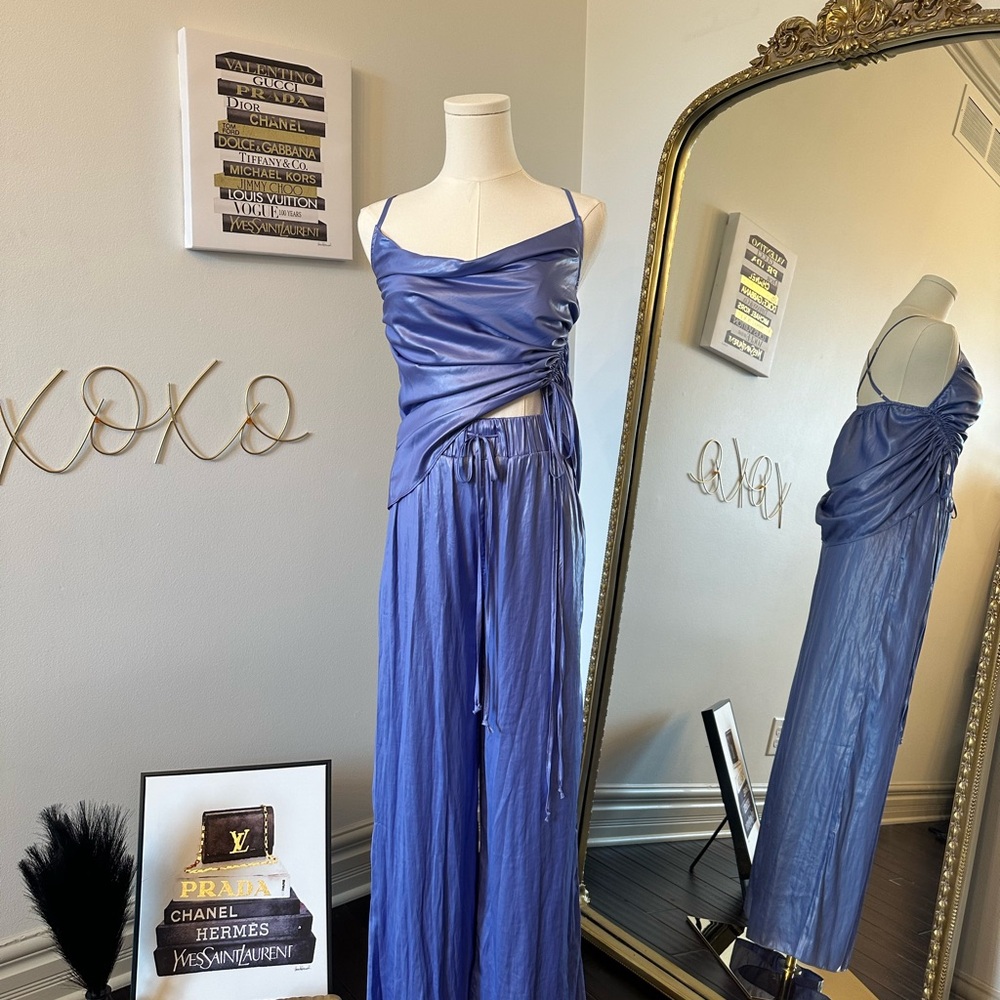 Periwinkle  Blue two piece set with cinched side and crisscross back